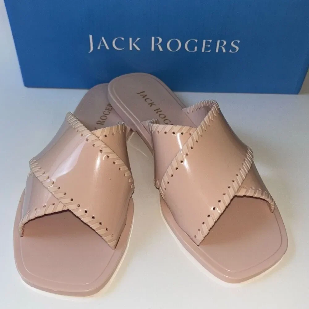 New in box Jack Rogers Sloane x Jelly criss cross sandal shoe Sz 7 pink blush